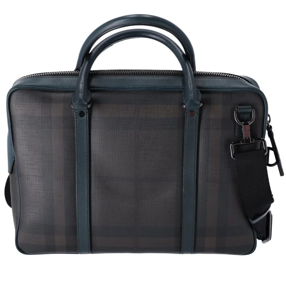 Burberry Business Bag Dark Brown Dark Green Black PVC Leather
